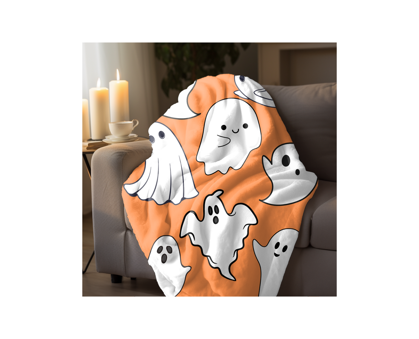 ORANGE GHOST BLANKET | HALLOWEEN