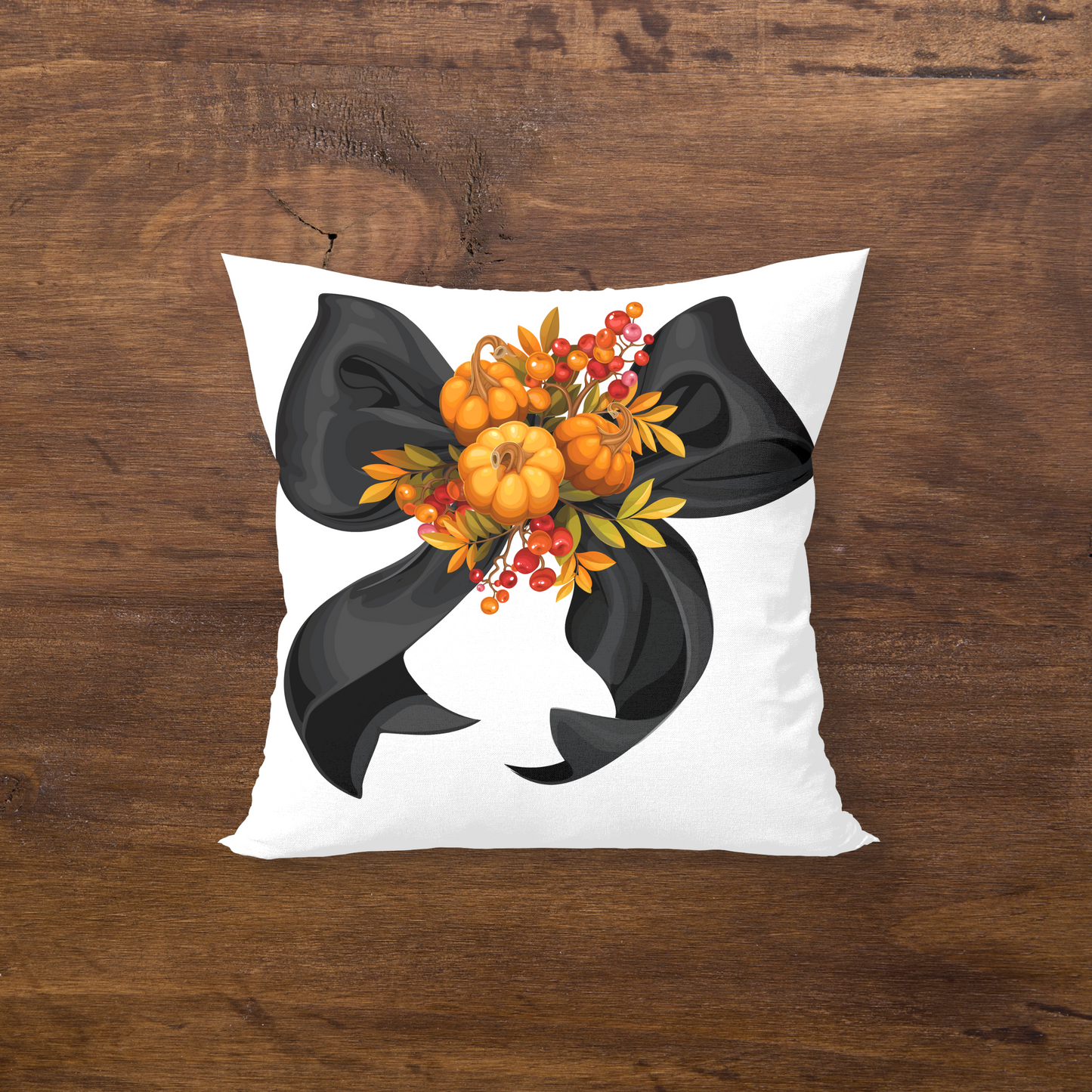 BLACK BOW & PUMPKIN SQUARE PILLOW