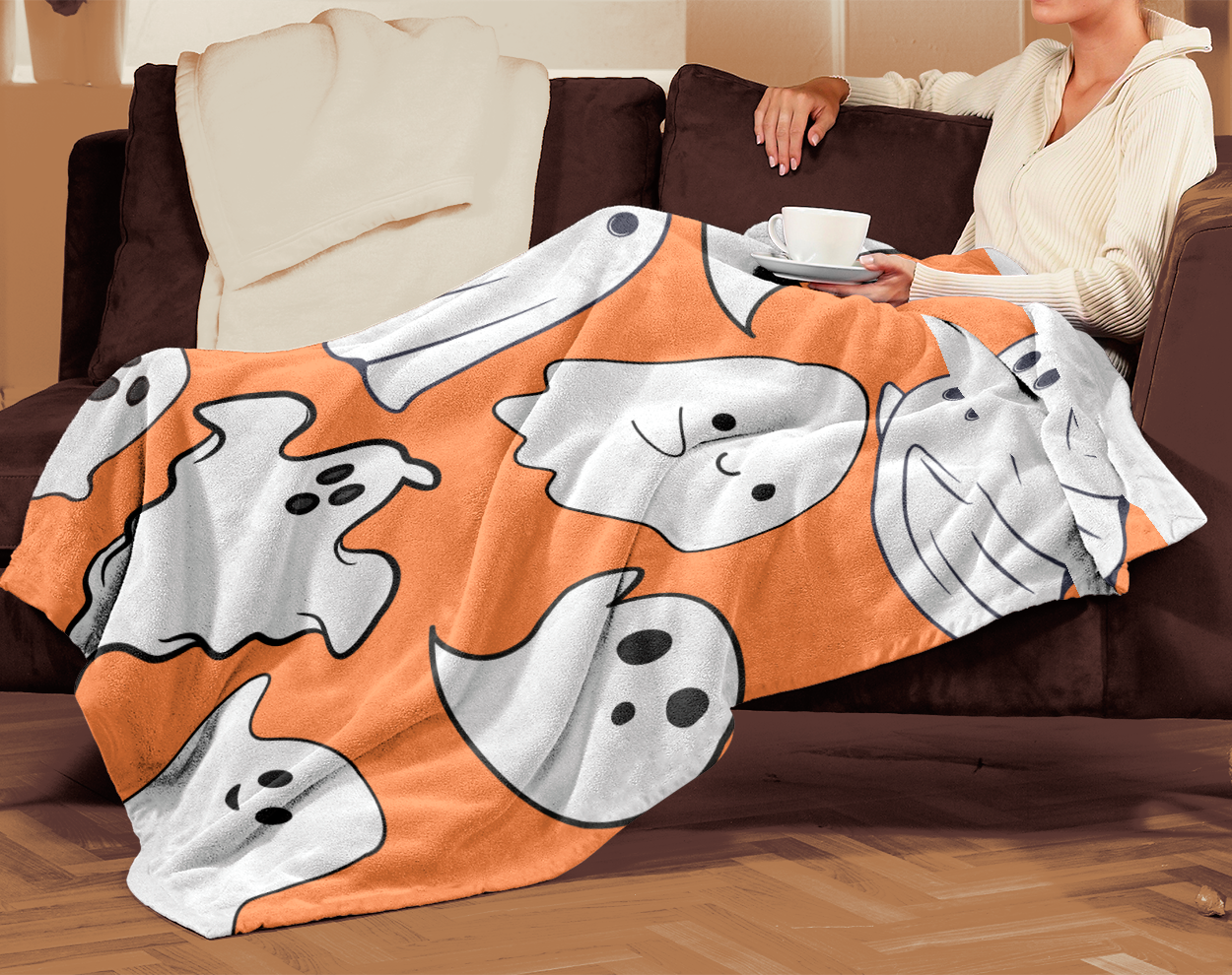 ORANGE GHOST BLANKET | HALLOWEEN