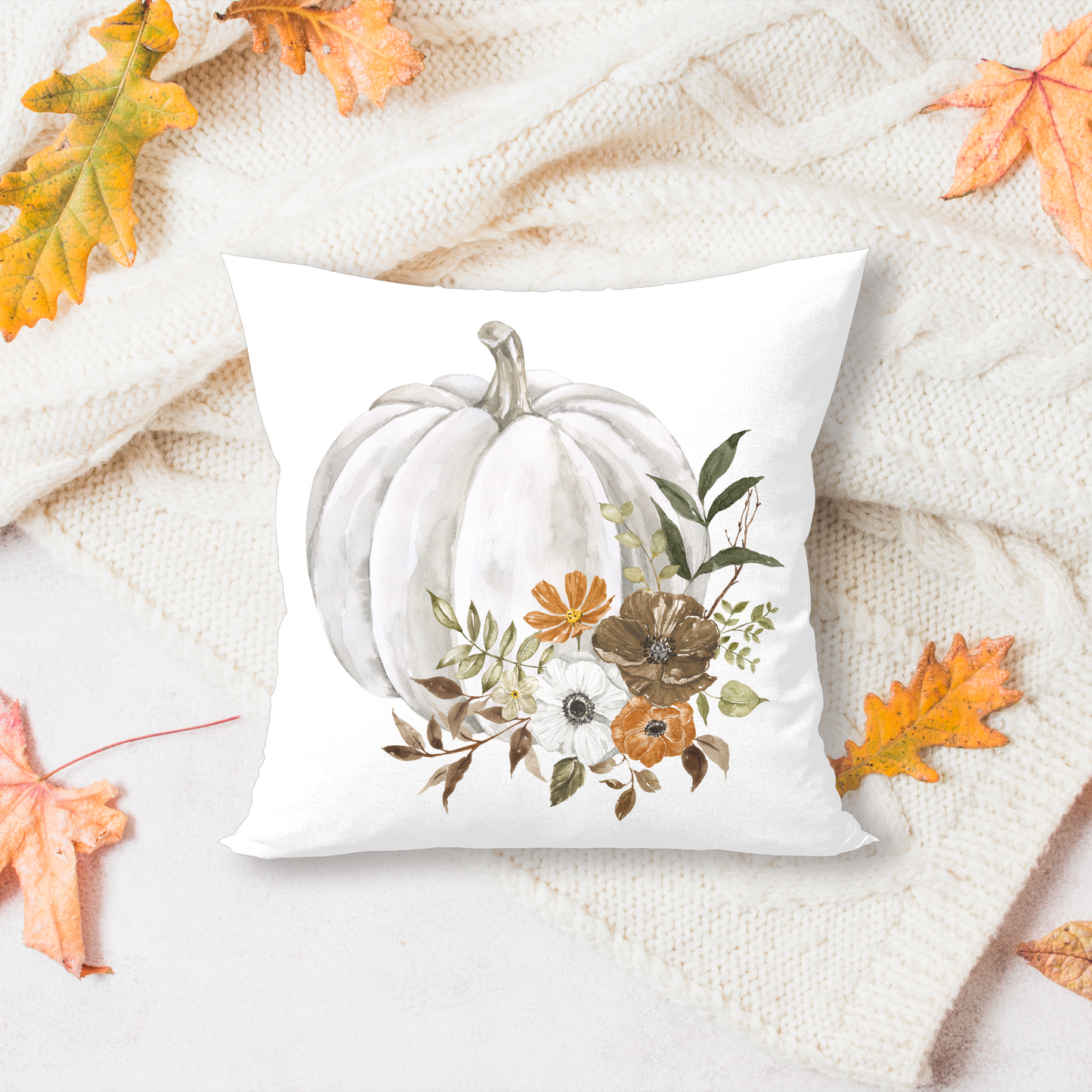 WHITE PUMPKINS & FLOWERS PILLOW