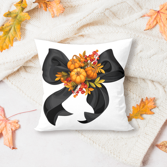 BLACK BOW & PUMPKIN SQUARE PILLOW