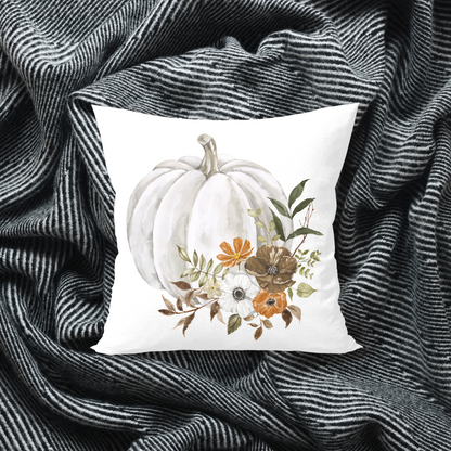 WHITE PUMPKINS & FLOWERS PILLOW